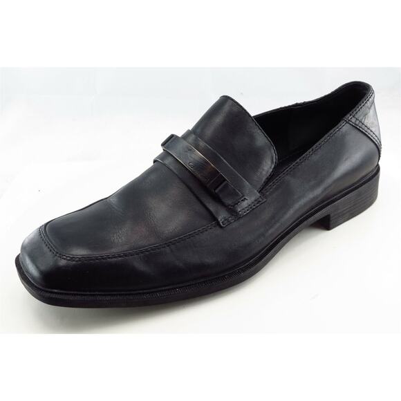 Calvin Klein Shoes Sz 12 M Almond Toe Black Loafer Leather Men - Picture 1 of 7